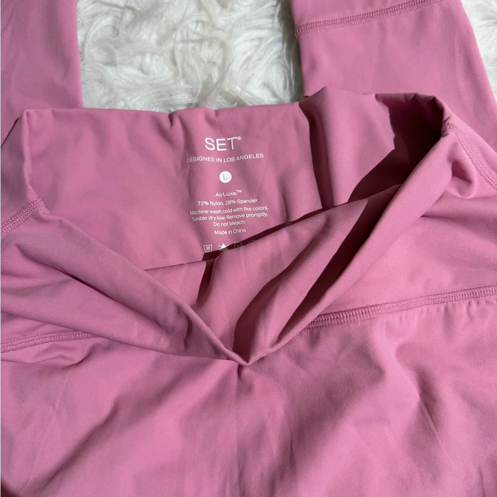 NEW Set Active Large XL Pink Matching Set Glossy Leggings Double Layer Sport bra